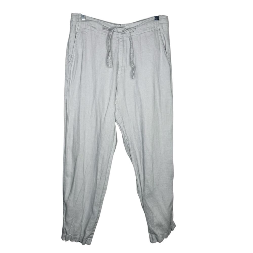SAKS FIFTH AVE / 100% linen light gray straight leg ankle pants / S